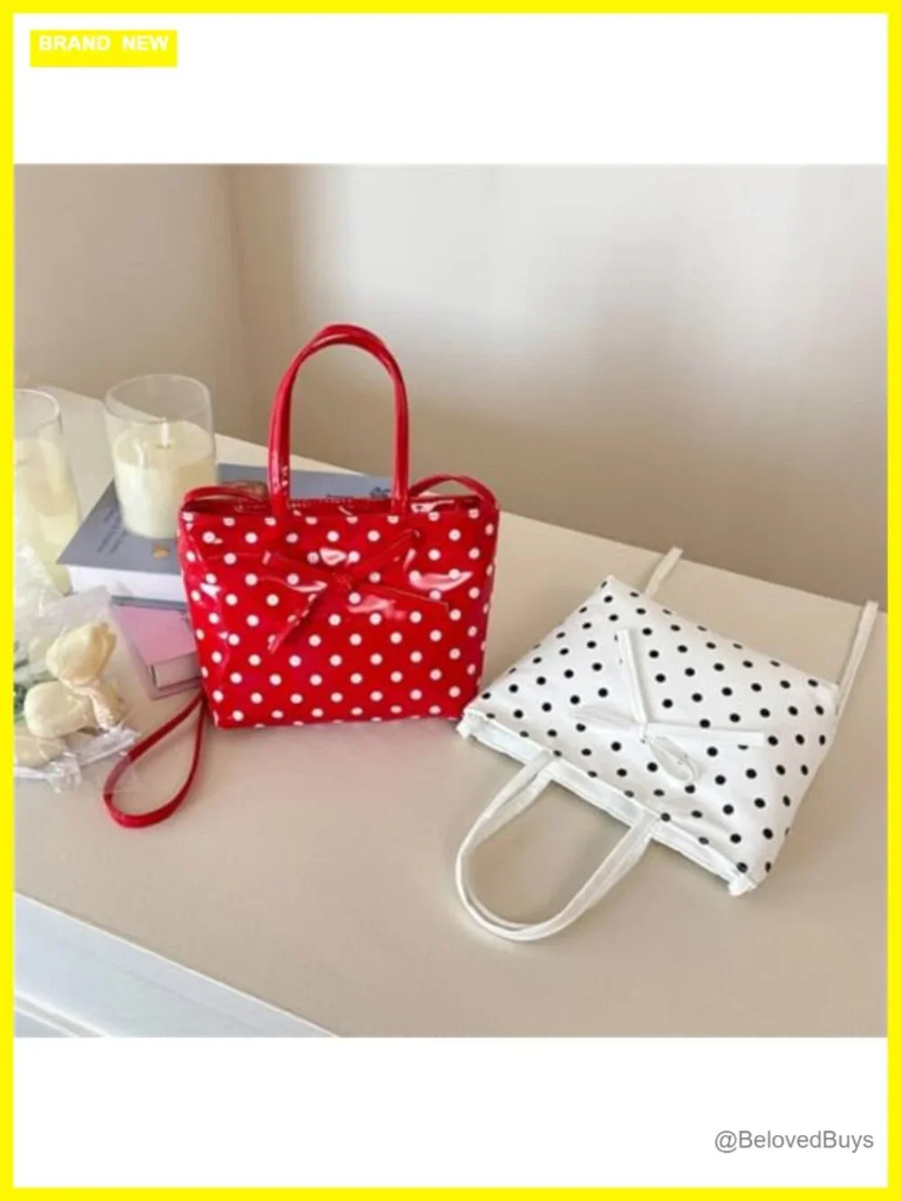 Polka Dot PU Tote Bag Bow Crossbody Purse Small Handbag